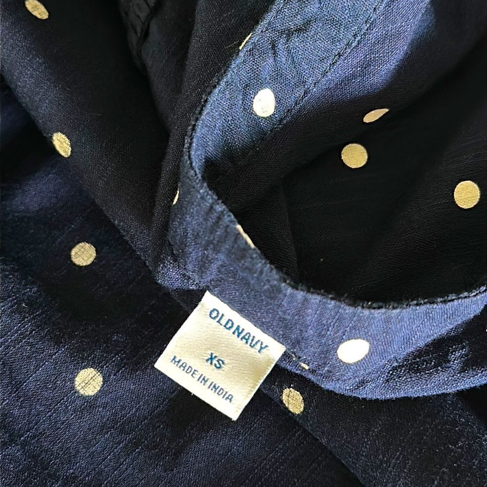 Old Navy Blue Sleeveless Button Down White Polla Dots Cotton Viscose XS Nautic - Picture 8 of 10